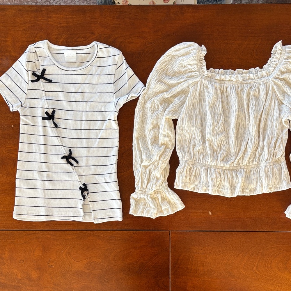 GAP Kids White and Black Striped Tee‎ with Bow Accents